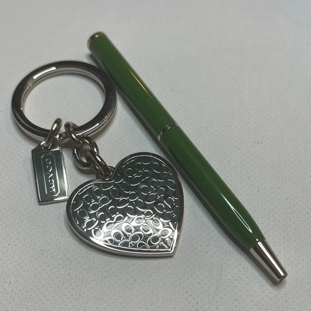 Coach Green Heart Keychain and Green Coach Pen - Picture 1 of 6